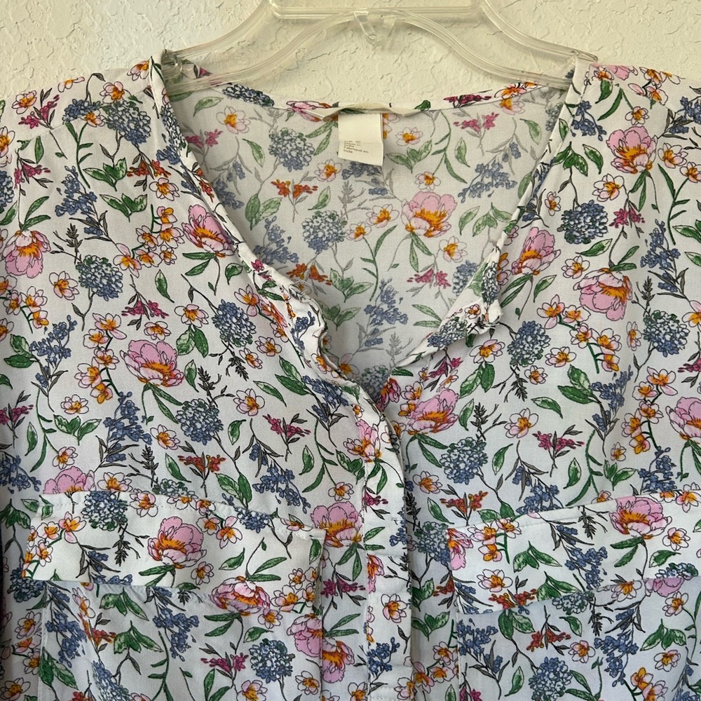 H&M White Floral all-over print 3/4 Sleeve Shirt Dress, summer dress Size 10 - Picture 4 of 9